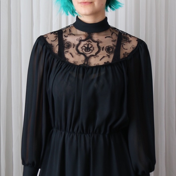 80’s Victorian Inspired Gothic Prairie Dress - Picture 3 of 8